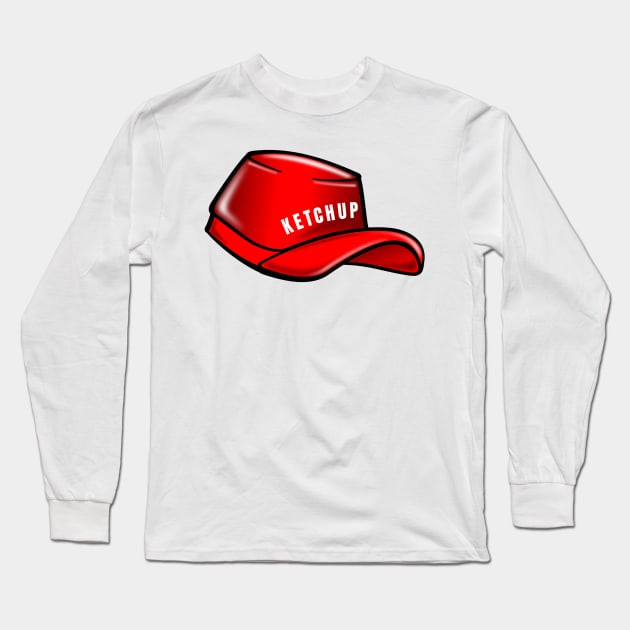 Red Ketchup Hat Long Sleeve T-Shirt by Little Duck Designs